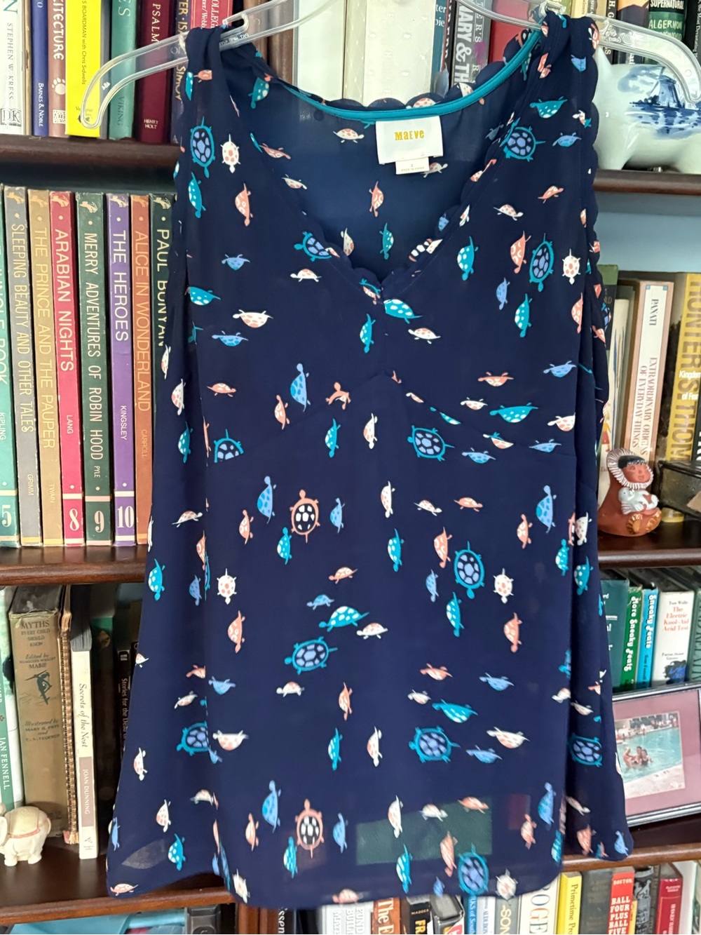 MAEVE Navy Sleeveless Turtle Print Blouse